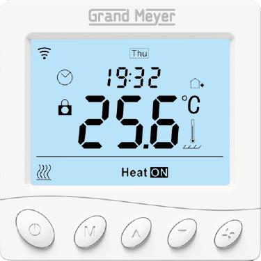 Programuojamas WiFi termostatas GRAND MEYER W350, 16 A, 230V, el. grindų šildymui, su patalpos ir grindų temperatūros jutikliu, balta sp.