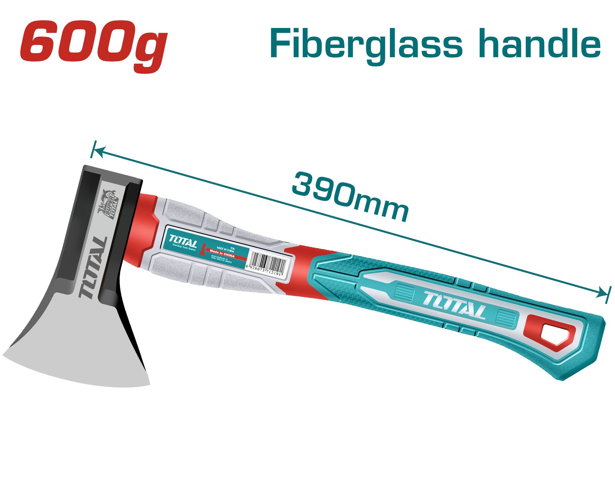 Kirvis TOTAL THAX061600, stiklo pluošto rankena, 390 mm, 45CS, 0,6 kg