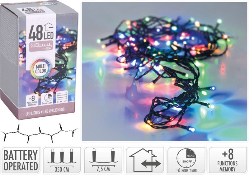 LED girlianda, 48 LED lempučių, įvairių sp., ilgis 4 m, IP44