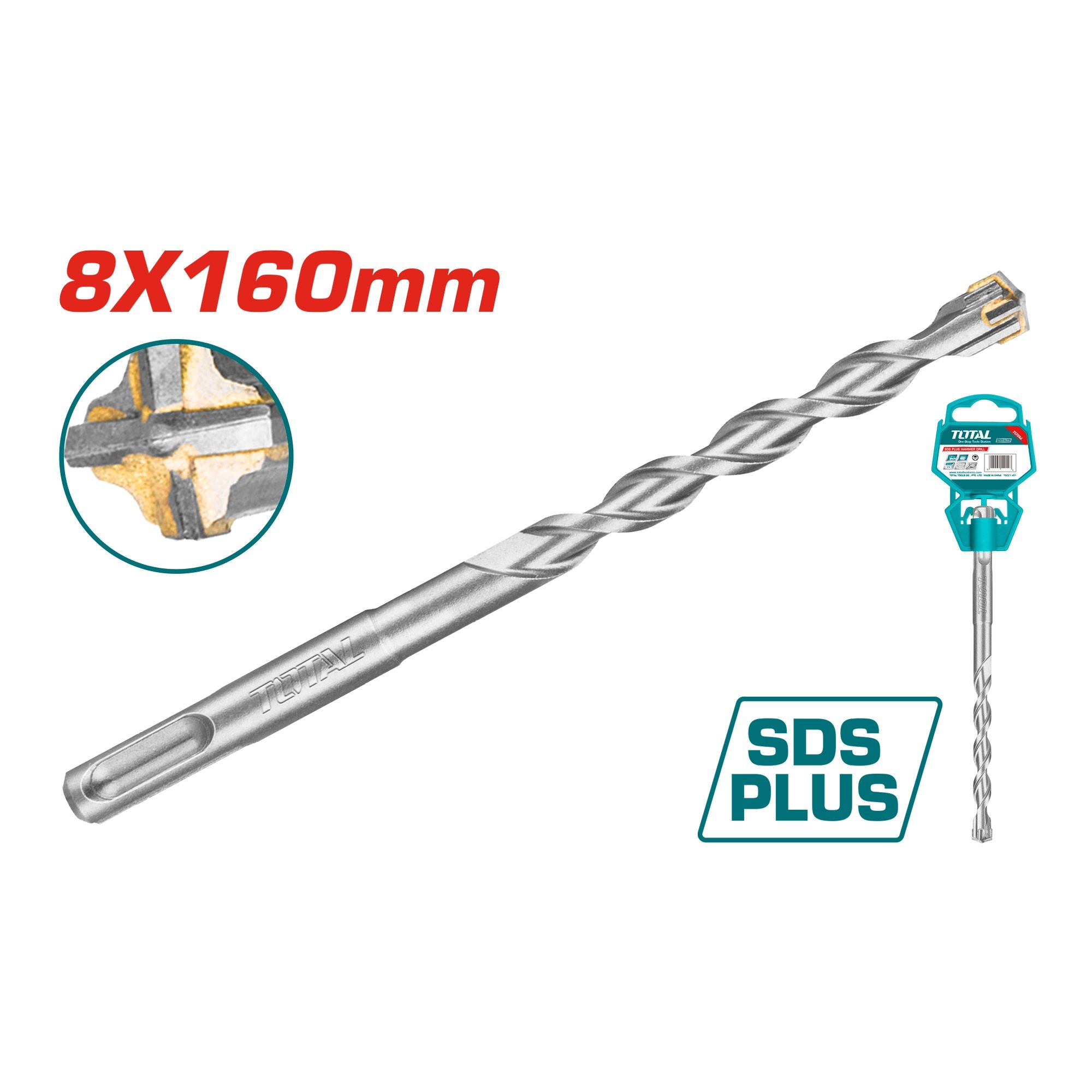 Grąžtas betonui SDS plus cross TOTAL, TCT, 8x160mm, TAC310802C