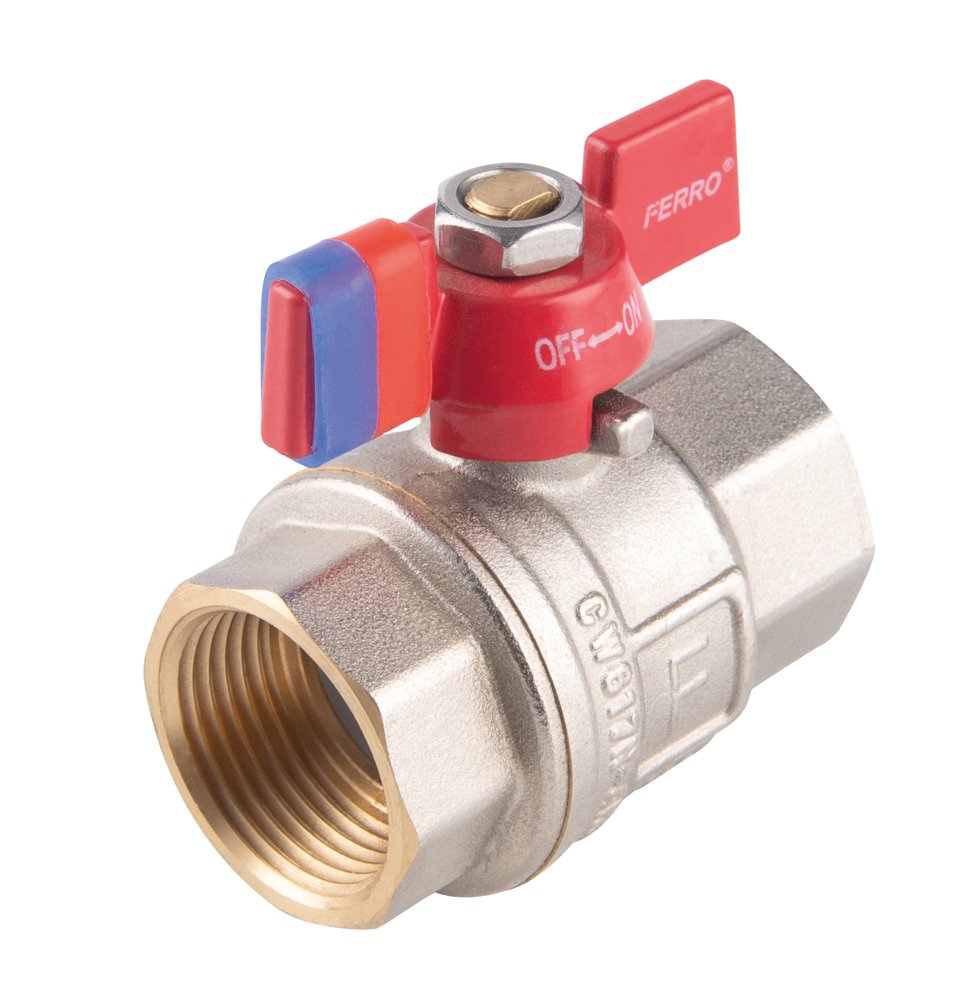 Pilno pralaidumo rutulinis ventilis FERRO Power, trumpa rankena, vidus-vidus, 1/2 "