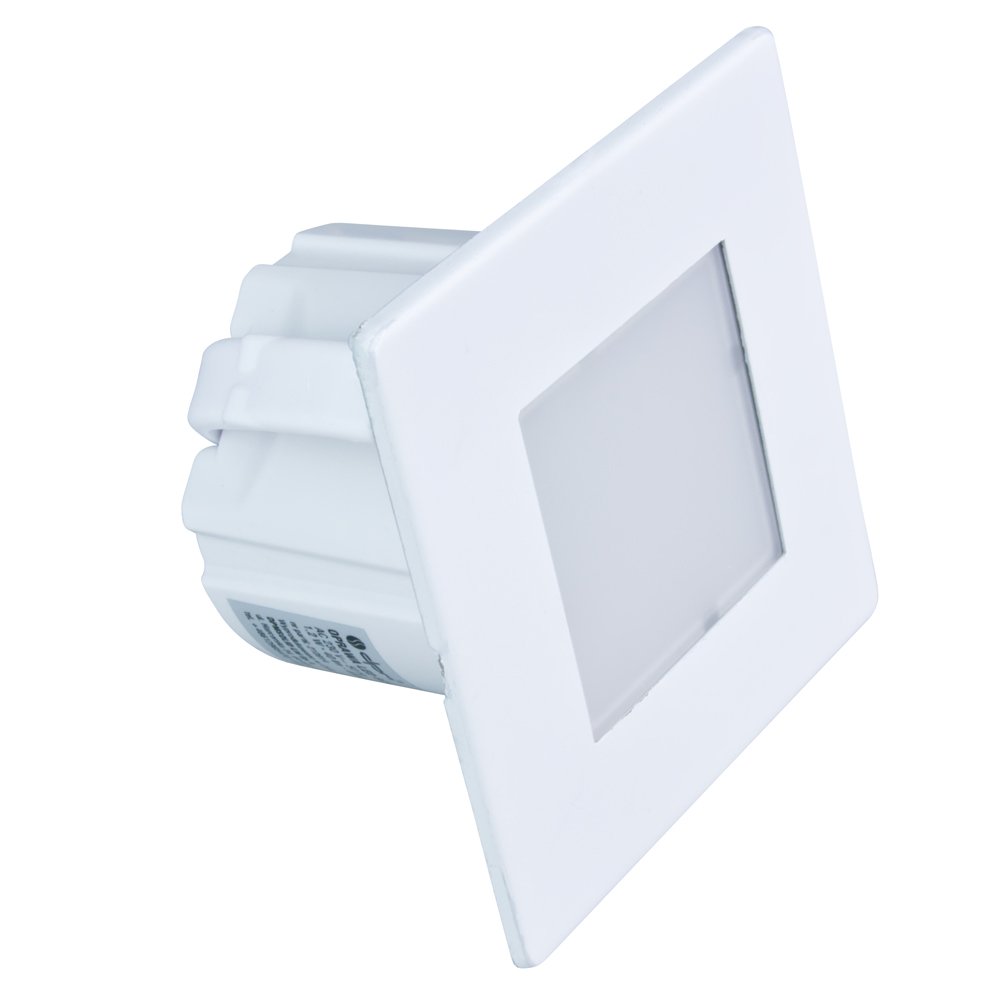 Montuojamas šviestuvas DPM Ycb177W, laiptų apšvietimui, LED, 1,2W, 4000K, 40 lm, 110', IP20, baltos sp., kvadratinis
