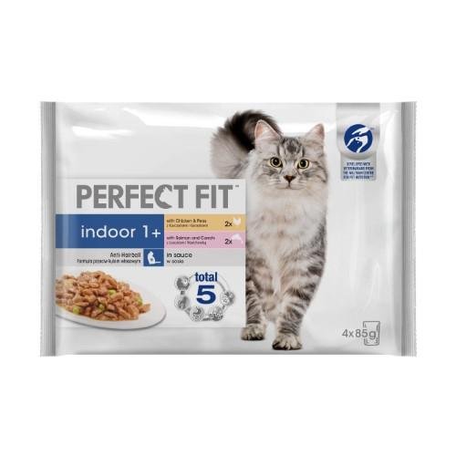 Konservuotas kačių ėdalas PERFECT FIT, su vištiena ir žuvimi, 4x85 g