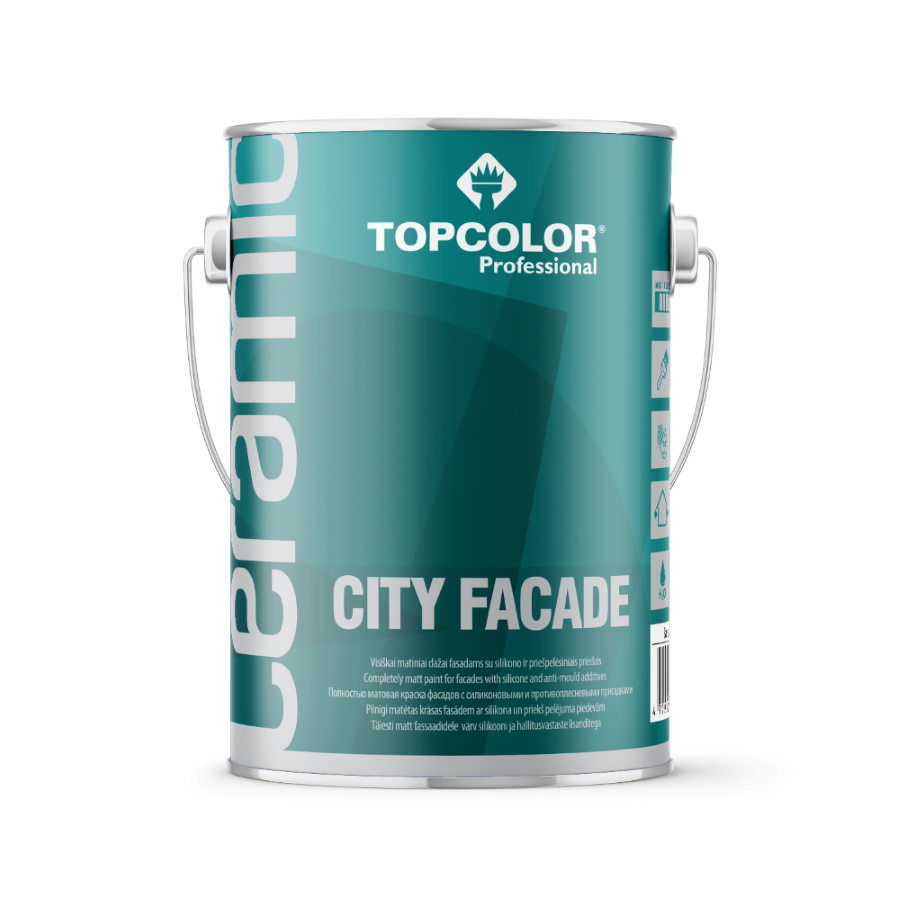 Antipelėsiniai fasado dažai TOPCOLOR CERAMIC CITY FACADE, matiniai, baltos sp., 4,5 l