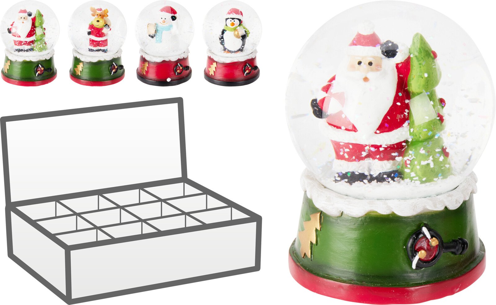 Kalėdinė dekoracija Vandens rutulys, 4 skirtingi dizainai, 6,5 x 6,5 x 8,5 cm