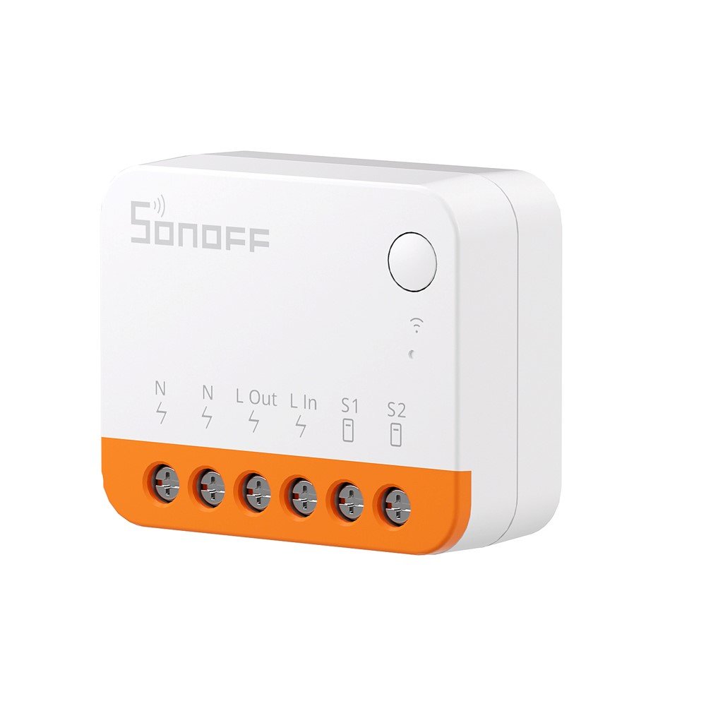 Išmanusis jungiklis SONOFF Minir4M, 2400W, 230VAC, Wi-Fi, galimybė valdyti balsu, DIY režimas, Matter protokolas, telpa į senas instaliacines dėžutes