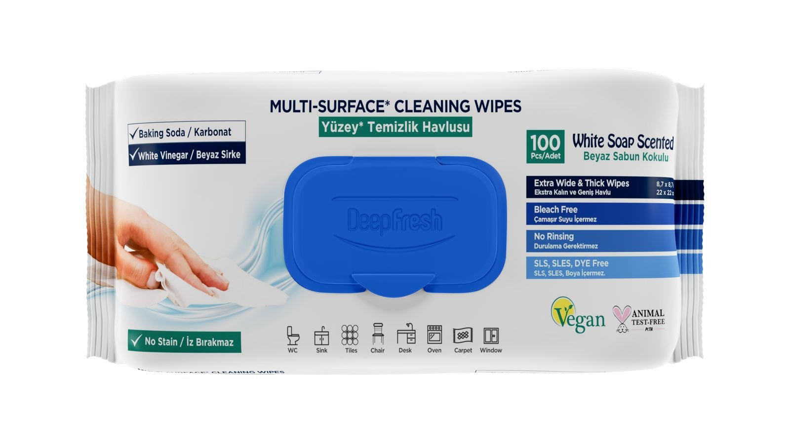 Universalios paviršių valymo drėgnos servetėlės DEEP FRESH, 100 vnt.