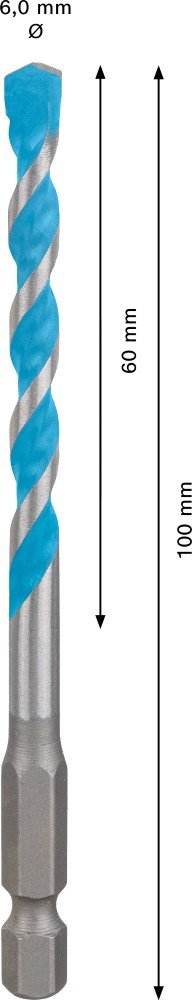 Universalus grąžtas BOSCH HEX-9 Multi Construction, 6 x 60 x 100 mm
