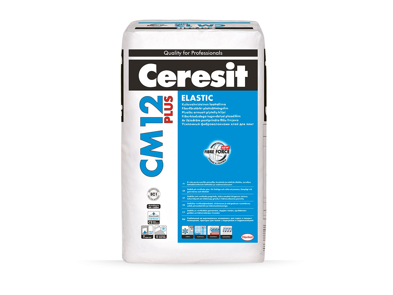 Plytelių klijai CERESIT CM12 ELASTIC PLUS, C2 TE, vidaus ir išorės darbams, 25 kg