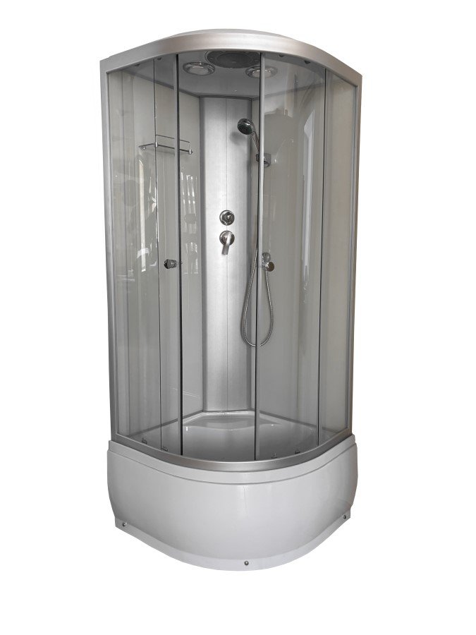 Dušo kabina ET-6020  SKCH, 90 x 90 cm, ketursienė, pusapvalė, 4 mm matinis stiklas, 43 cm gilus padėklas 