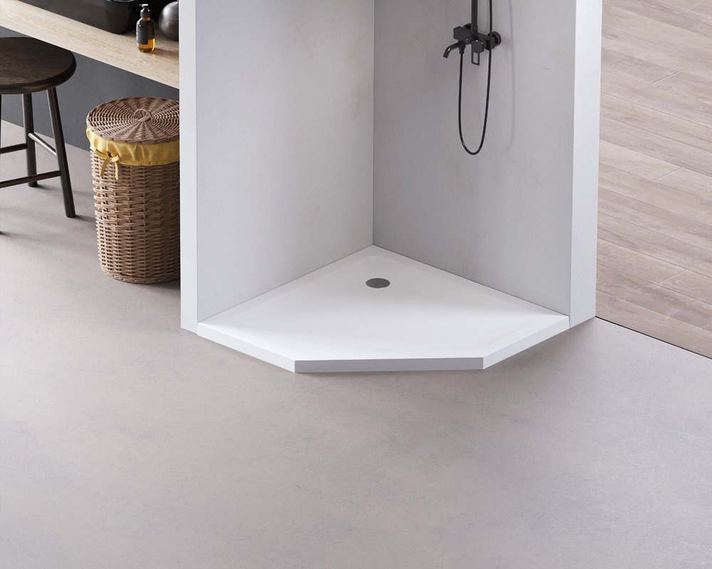 Dušo padėklas HARMONY Laut HAR-0112, 80 x 80 x 4,5 cm, akrilinis, penkiakampis, baltas