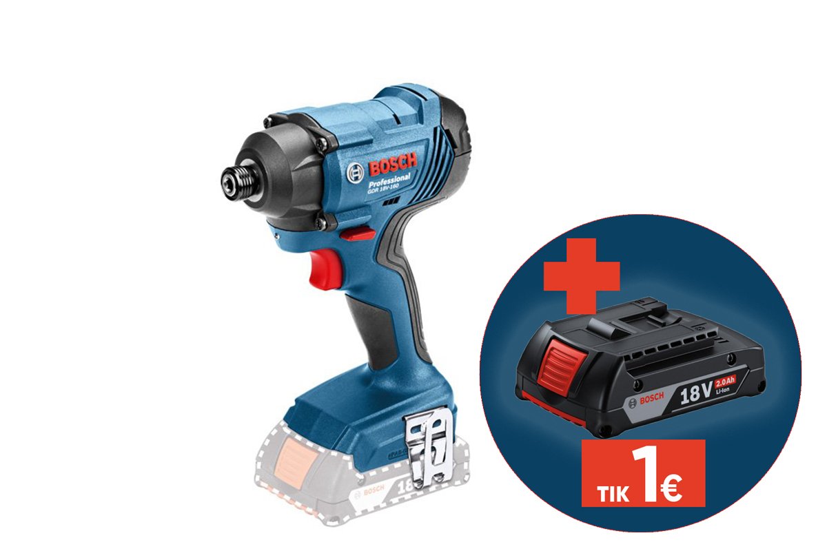 Akumuliatorinis smūginis veržliasukis BOSCH Professional, GDR 18V-160 Solo, maks. sukimo momentas 160 Nm, be akumuliatoriaus ir kroviklio, lagamine