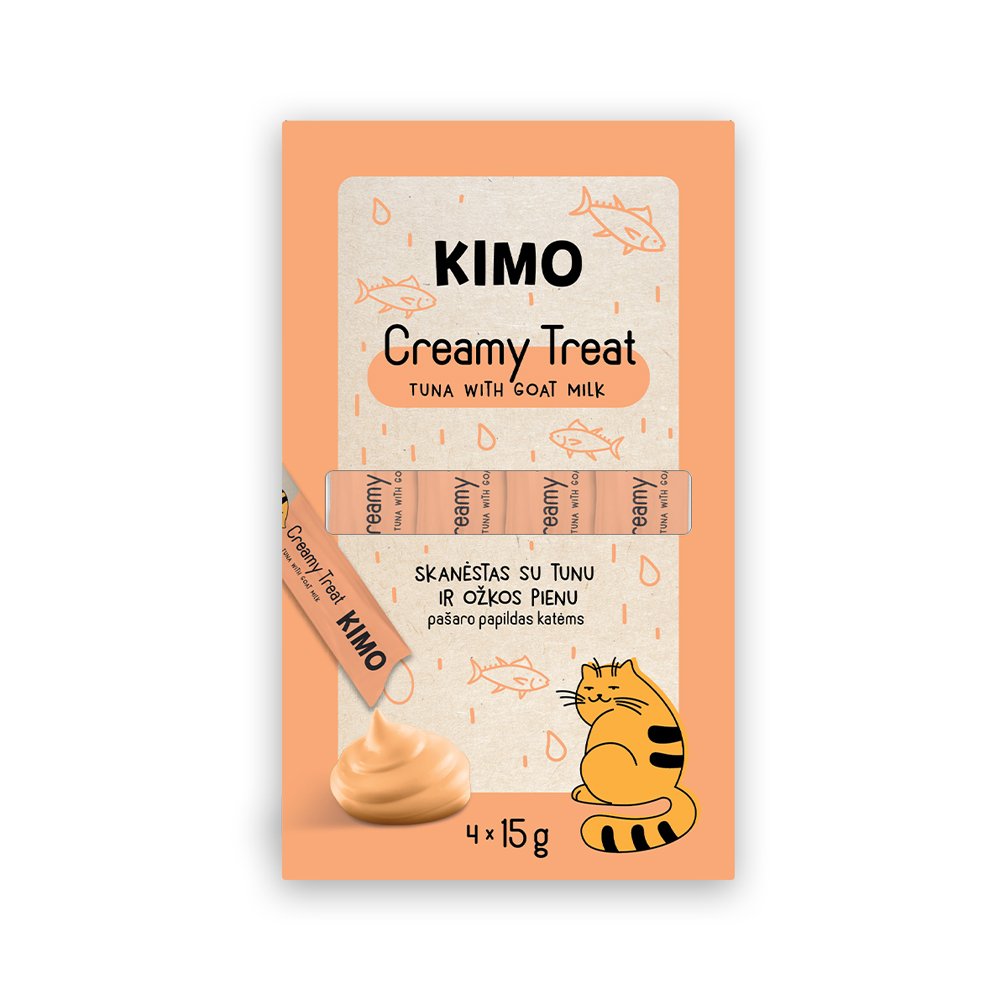 Skanėstas katėms KIMO Creamy Treat, su tunu ir ožkos pienu, 4x15g