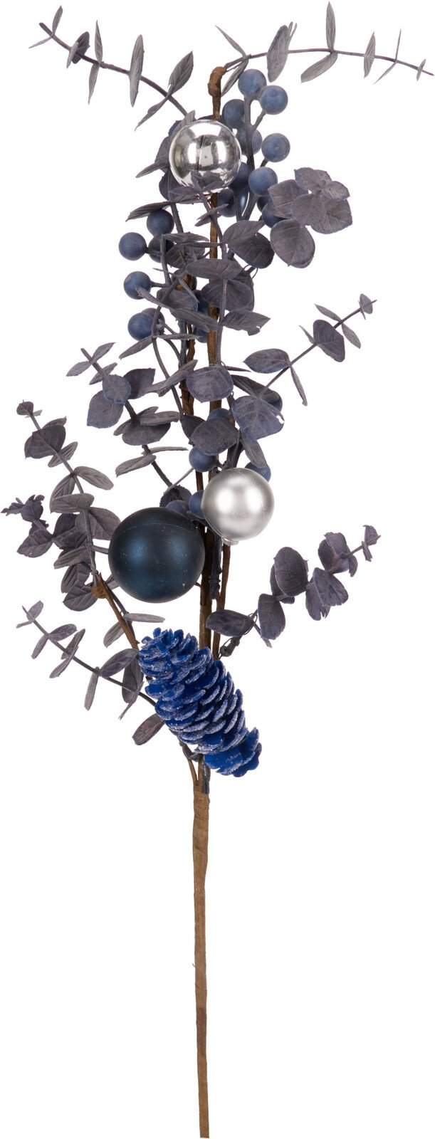 Dekoratyvinė šakelė, su uogomis ir mėlynais lapais, 15 x 10 x 65 cm