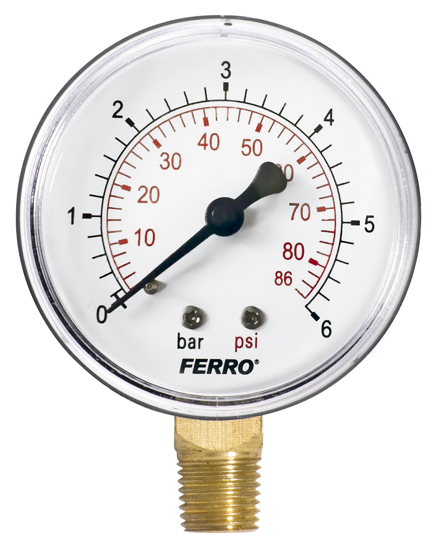 Radialinis manometras FERRO, 0-6 bar, 63 mm, 1/4", M6306R, M6306R
