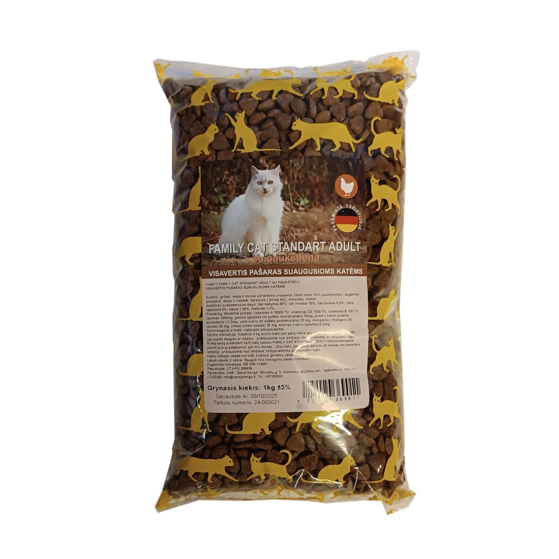 Sausas kačių ėdalas FAMILY CAT, suaugusioms katėms, su paukštiena ir daržovėmis 1kg