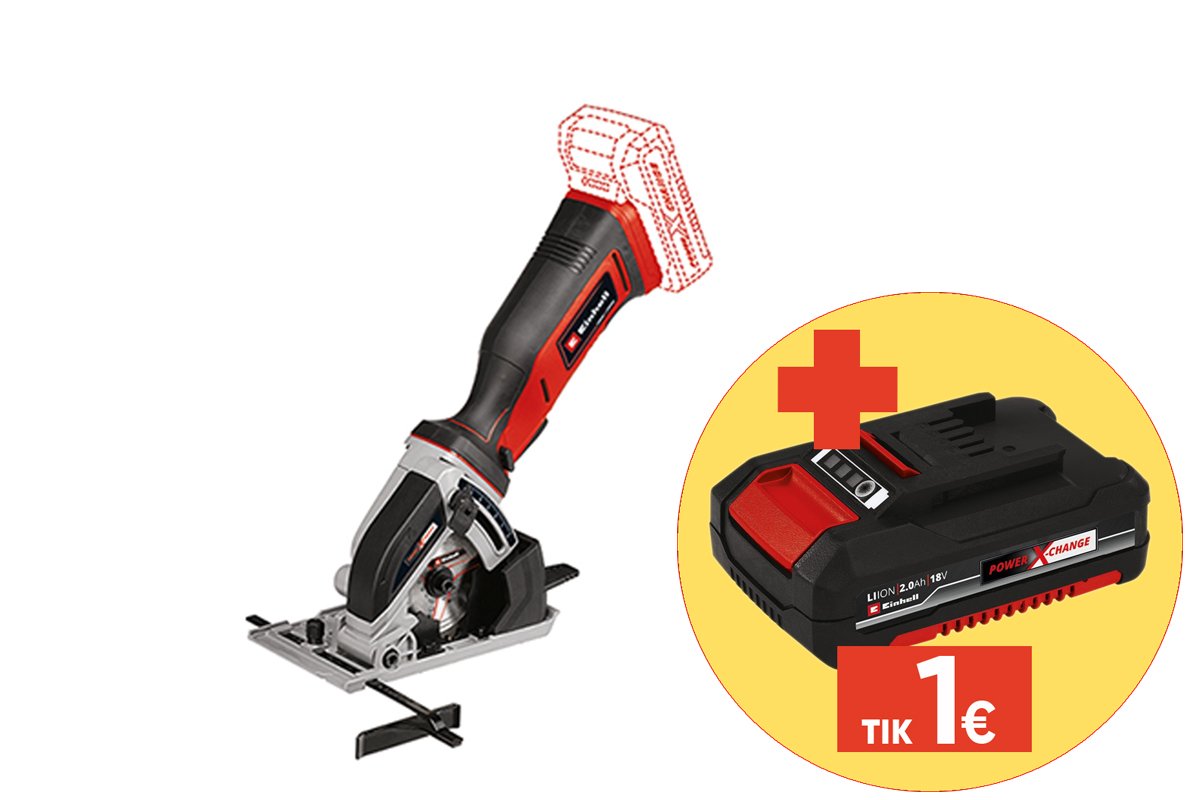 Akumuliatorinis mini diskinis pjūklas EINHELL TE-CS 18/89 Li - Solo, 18 V, maks. disko skersmuo 89 mm, be akumuliatorių ir kroviklio