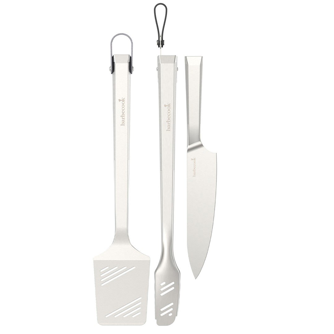 Grilio įrankių rinkinys BARBECOOK Premium, (mentelė,žnyplės,šefų peilis), 3vnt., nerūdijančio plieno, 45.7 cm