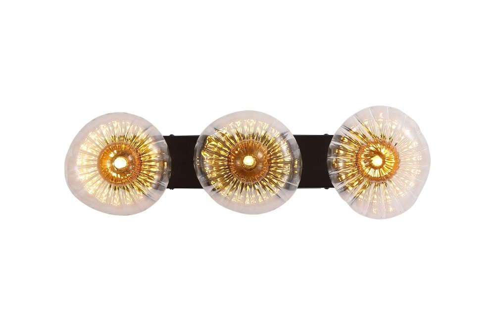 Pakabinamas šviestuvas SEARCHLIGHT Sunbeam, G9, 3 x 7W, 230V, skaidrus ir gintarinis raukšlėtas stiklas, 520 x 135 x 127 mm, 24122-3BK
