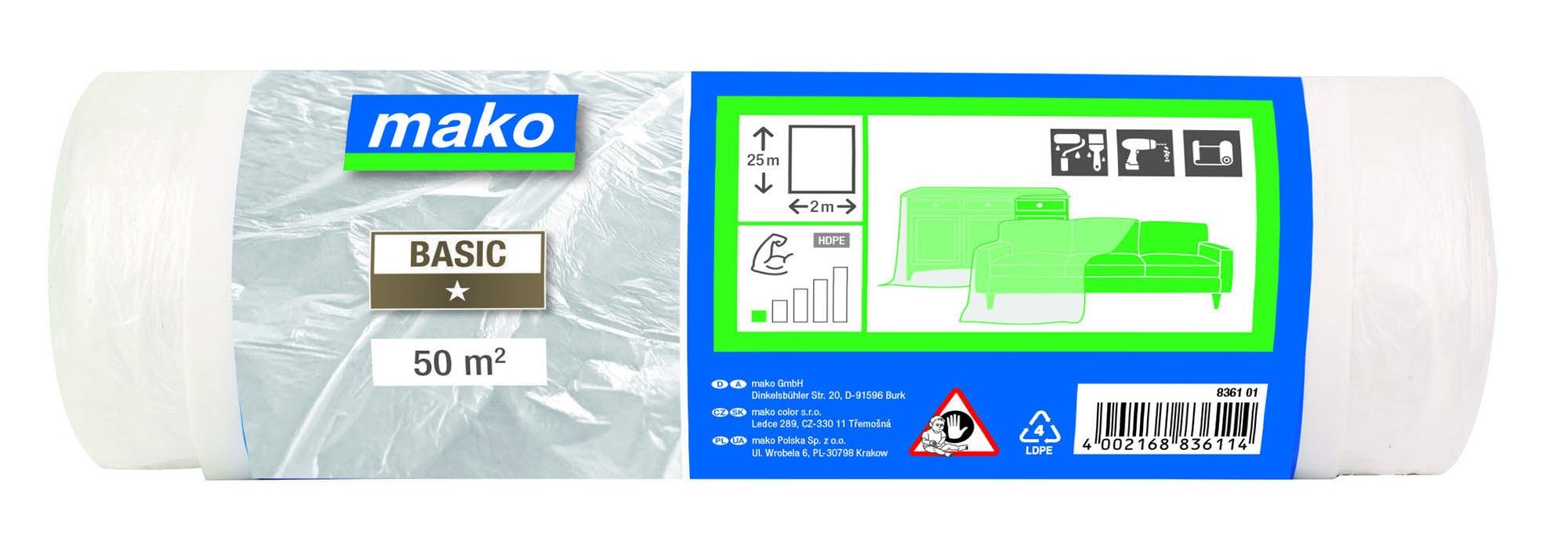 Apsauginė plėvelė MAKO Standart, 2 m x 25 m, 7 mk., 836101