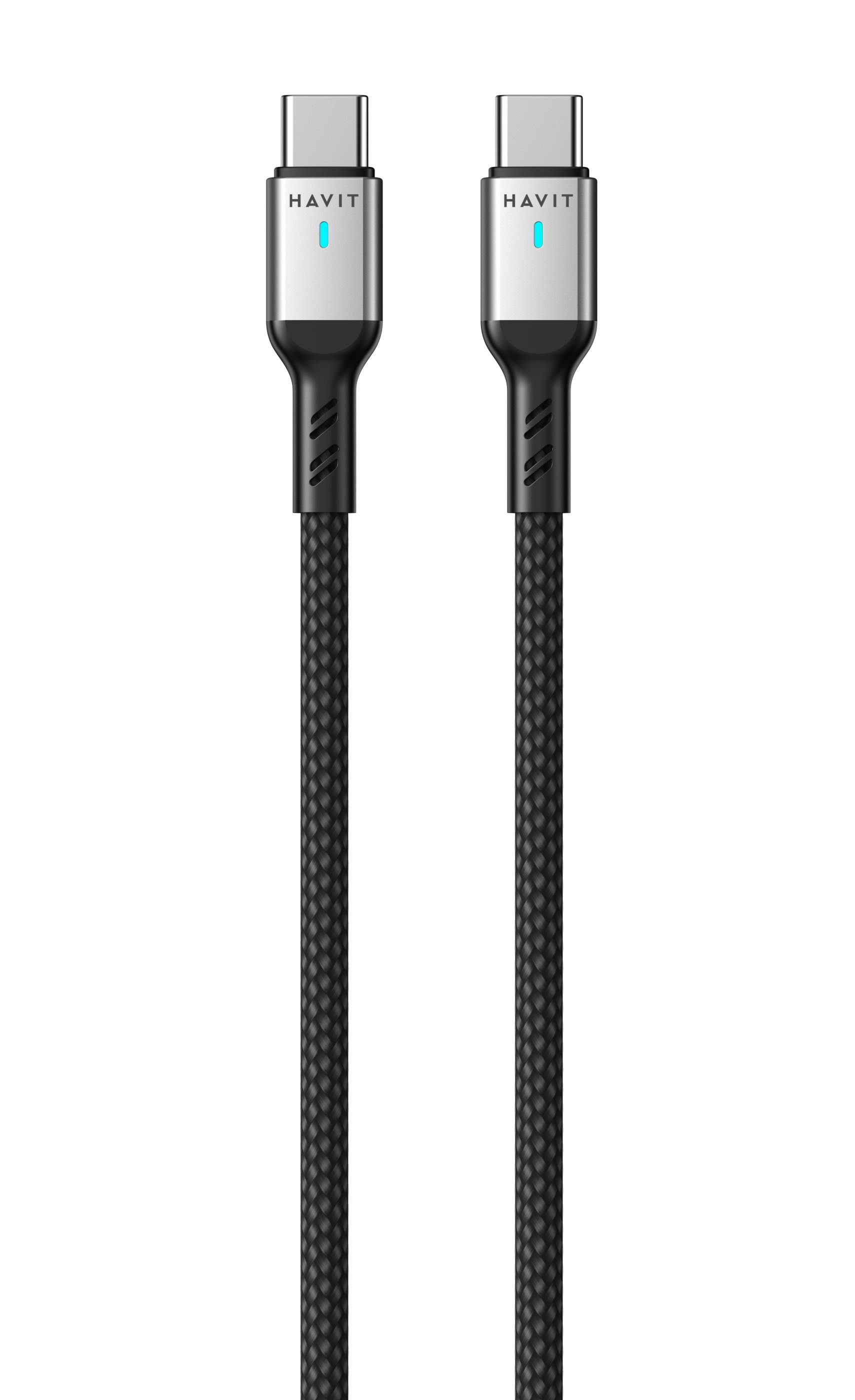 Įkrovimo laidas HAVIT DOT 6317, Type-C į Type-C, su indikatoriumi, sustiprintas, 60W, 1 m, juodos sp.