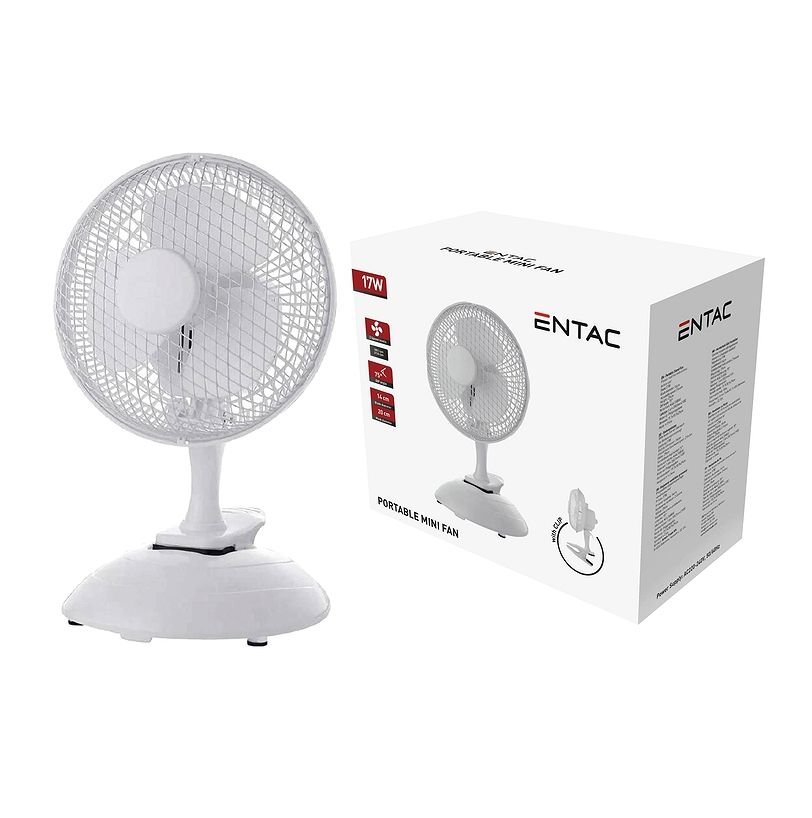 Stalinis ventiliatorius ENTAC Mini, 17W, su spaustuku, 197 x 189 x 290 mm, baltos sp