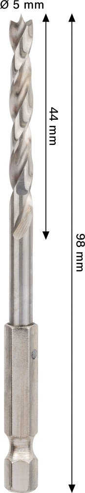 Grąžtas medienai BOSCH PRO, šešiakampiu tvirtinimu, 5 mm x 99 mm