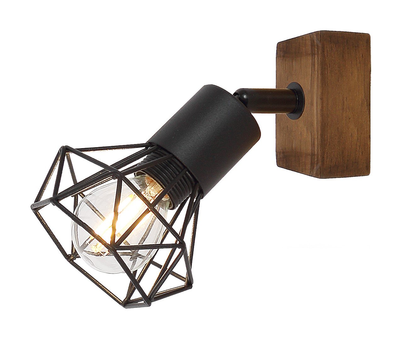 Kryptinis šviestuvas RABALUX Zeus, E14, 1 x 40W, 230V, IP20, metalas su medžiu, matinės juodos / ąžuolo sp., 95 x 170 x 150 mm, 3137