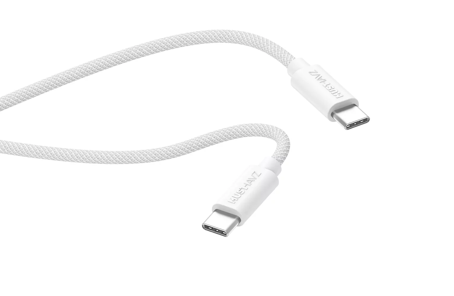 Įkrovimo laidas MUSTHAVZ, USB-C į USB-C pintas laidas, 1 m, 100W, baltos sp., MHBRCABUSBCW