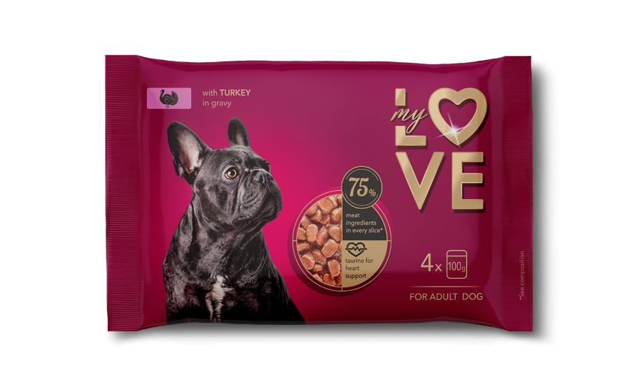 Konservuotas šunų ėdalas MY LOVE, su kalakutiena, 4x100g