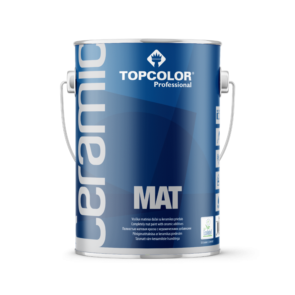 Vandeniniai vidaus dažai TOPCOLOR Ceramic Mat, 4,5 L, A bazė, matiniai, sienoms