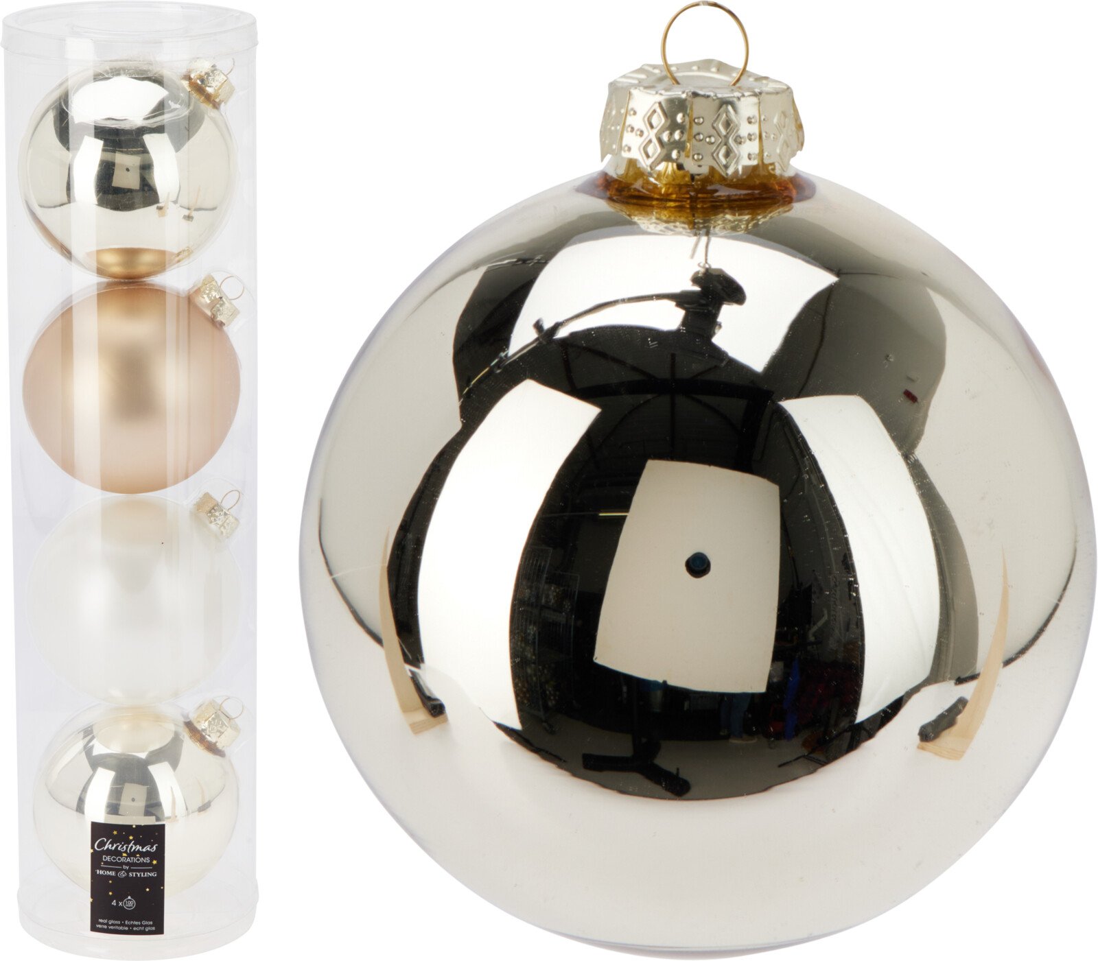 Eglutės žaisliukų rinkinys, 4 vnt., stiklas, įvairių sp., skersmuo 10 cm