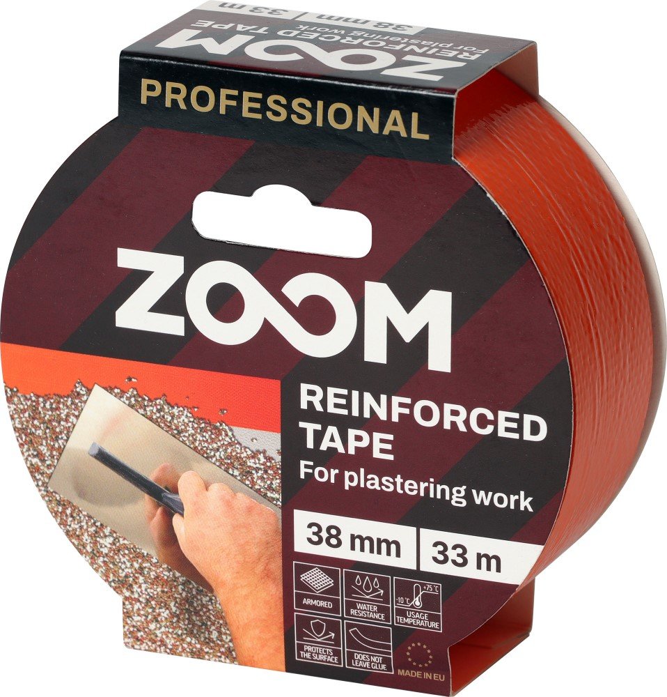 Armuota juosta ZOOM, 38 mm x 33 m, tinkavimo darbams, oranžinė