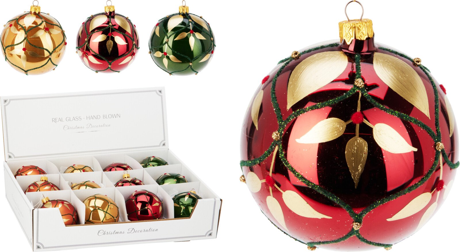 Eglutės žaisliukas, stiklas, 3 skirtingos sp., skersmuo 8 cm