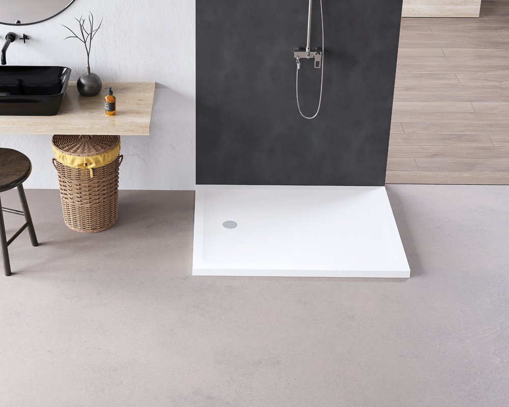 Dušo padėklas HARMONY Laut HAR-0136, 80 x 120 x 4,5 cm, akrilinis, baltas, stačiakampis, natūralaus akmens imitacija