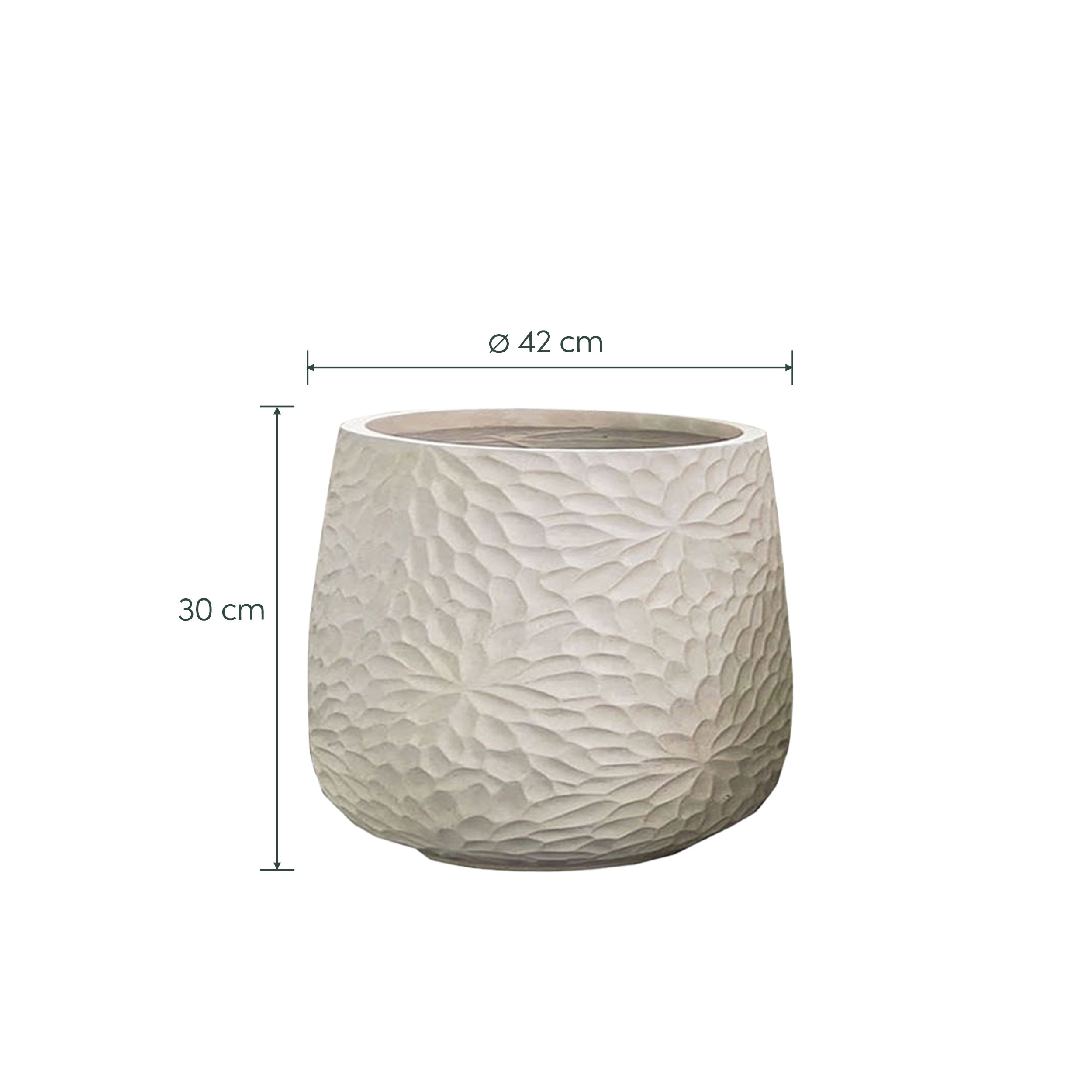 Keraminis lauko vazonas Caliza II, baltos sp., 42 x 42 x 30 cm.