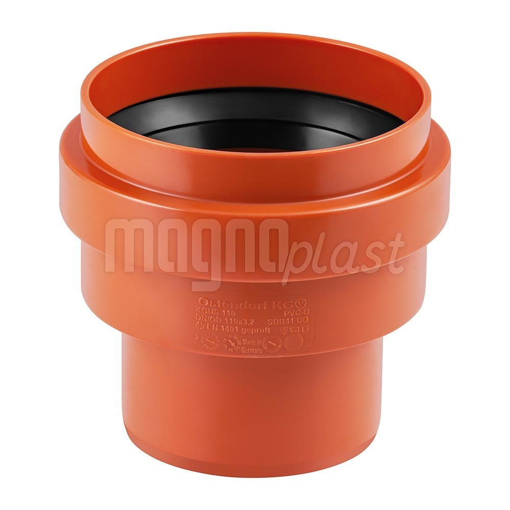 Lauko nuotekų perėjimas MAGNAPLAST PVC KG, DN110, į keramikinį vamzdį 