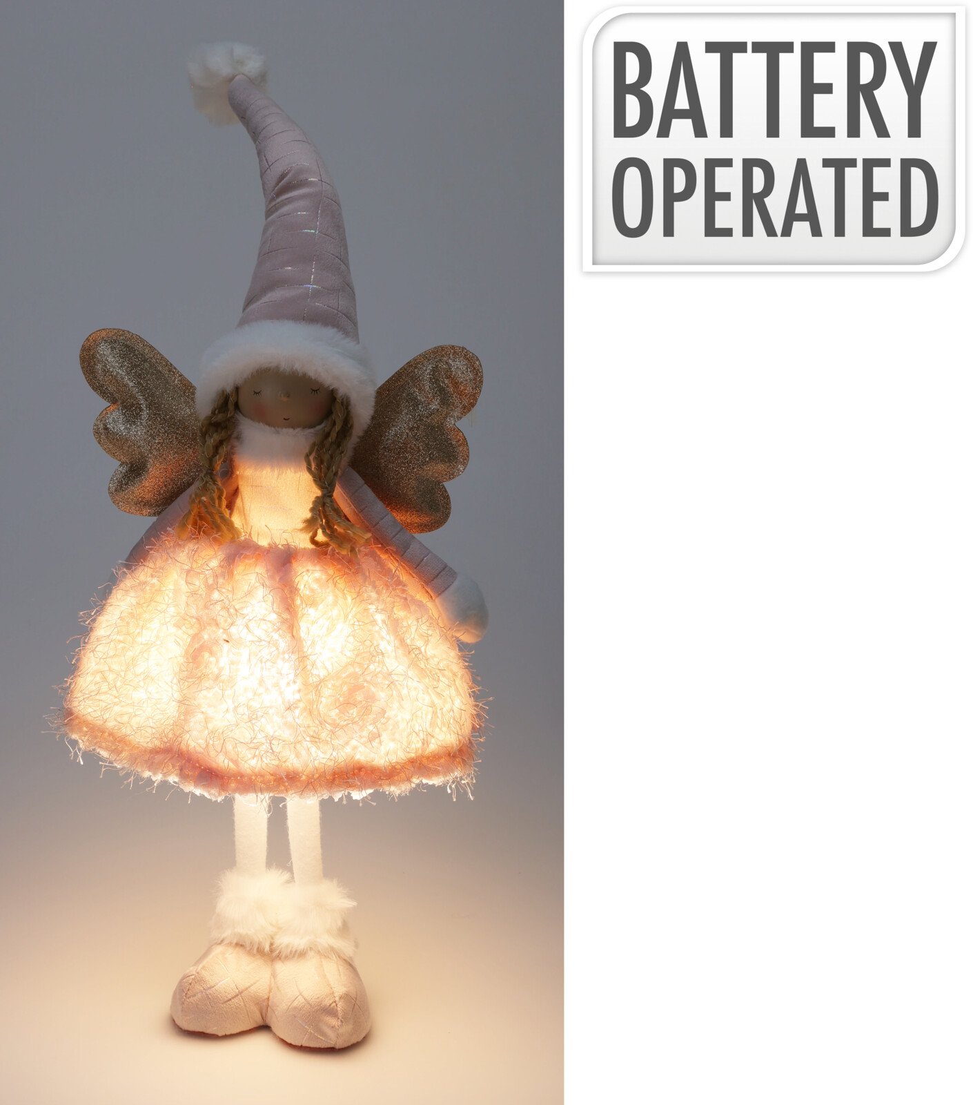 Kalėdinė LED dekoracija Angelas, rausvos sp., aukštis 50 cm, be baterijų