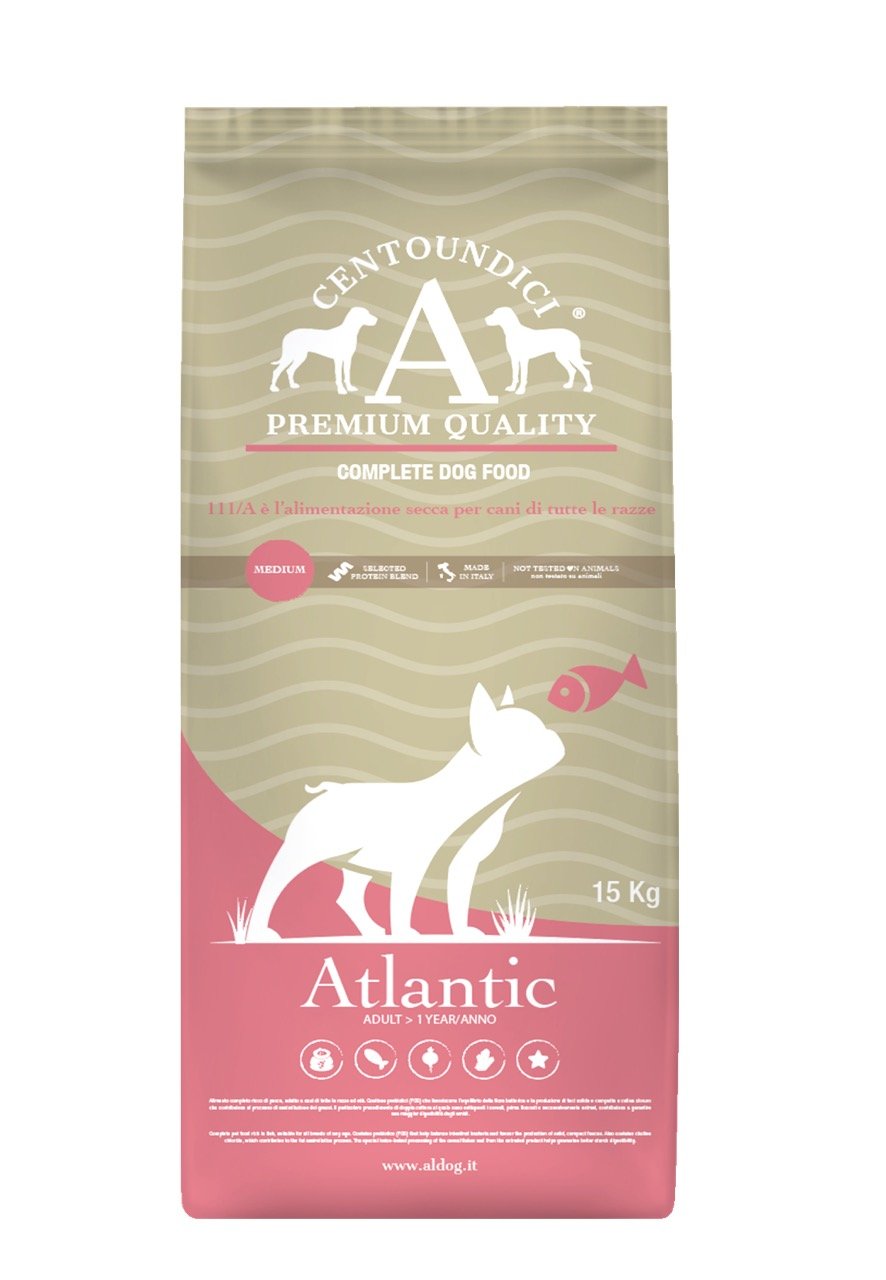 Sausas šunų ėdalas CENTOUNDICI, žarnyno priežiūrai, visų veislių ir bet kokio amžiaus šunims, su lašiša ir žuvies miltais, 15 kg