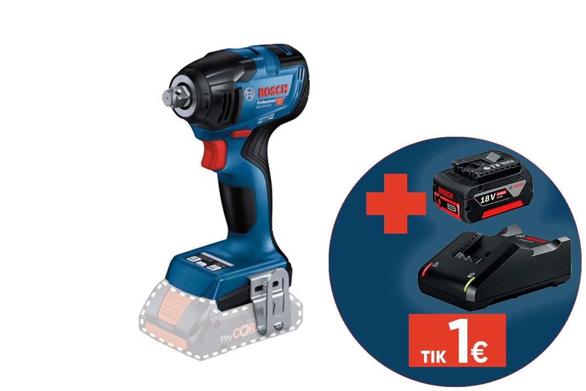 Akumuliatorinis smūginis veržliasukis BOSCH Professional GDS, 18V-210 C SOLO, sukimo momentas 90-160-210 Nm, 1/2" griebtuvas, 06019J0300, be akumuliatoriaus ir kroviklio