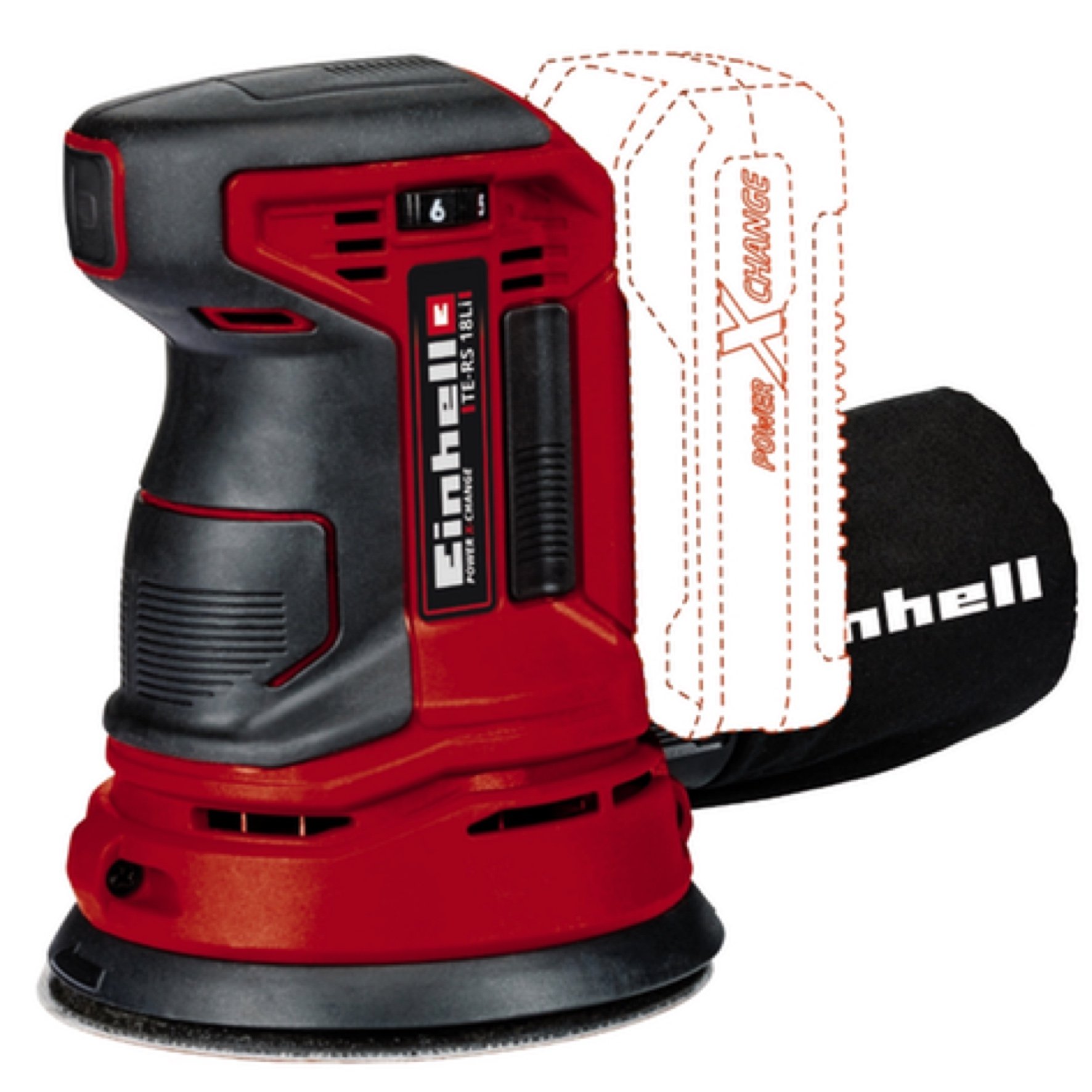 Akumuliatorinis ekscentrinis šlifuoklis EINHELL TE-RS, 18 V, Li-ion, šlifavimo paviršius Ø125 mm, svoris 1,15kg, vibracijos greitis 14000 aps./min - 22000 aps./min, be akum.
