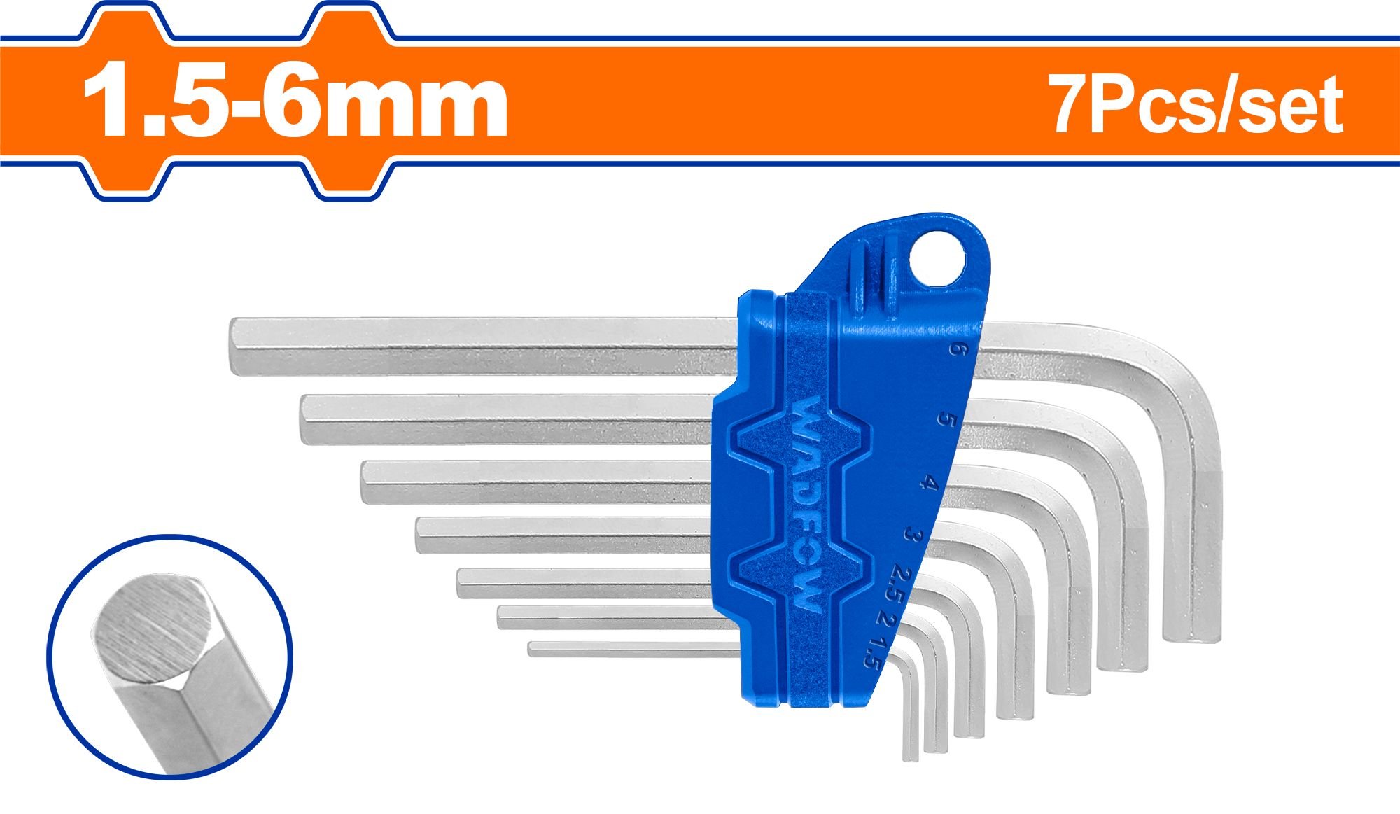 Šešiakampių raktų rinkinys WADFOW, 1.5-6 mm, 7 vnt., WHK1671