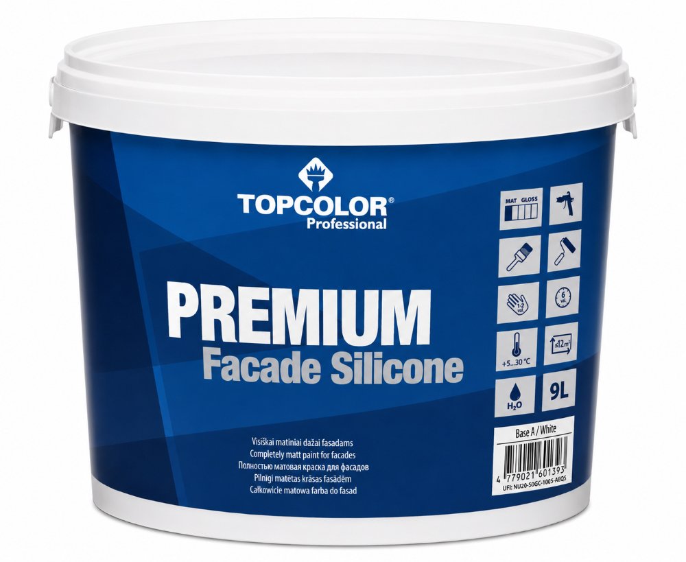 Fasadiniai dažai TOPCOLOR Premium Facade Silicone, 9 l