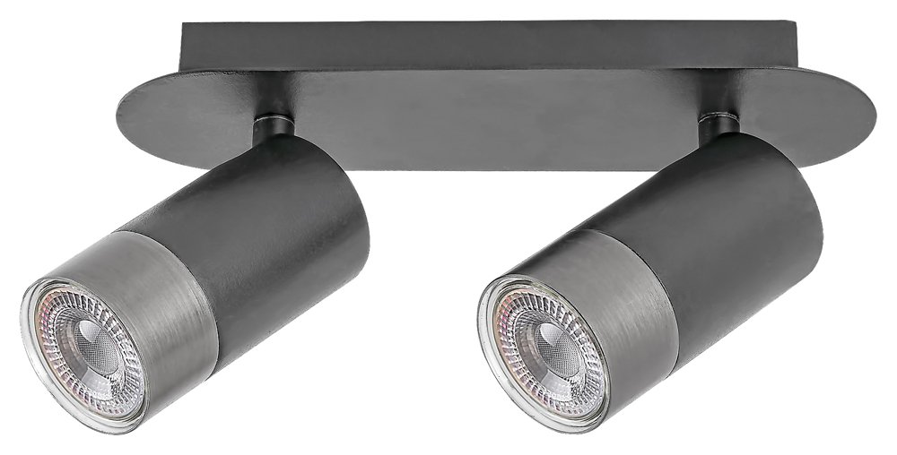 Kryptinis šviestuvas RABALUX Zircon, GU10, 2 x 5W, 230V, IP20, metalinis, matinės juodos / metalo sp., 240 x 130 x 150 mm, 5070