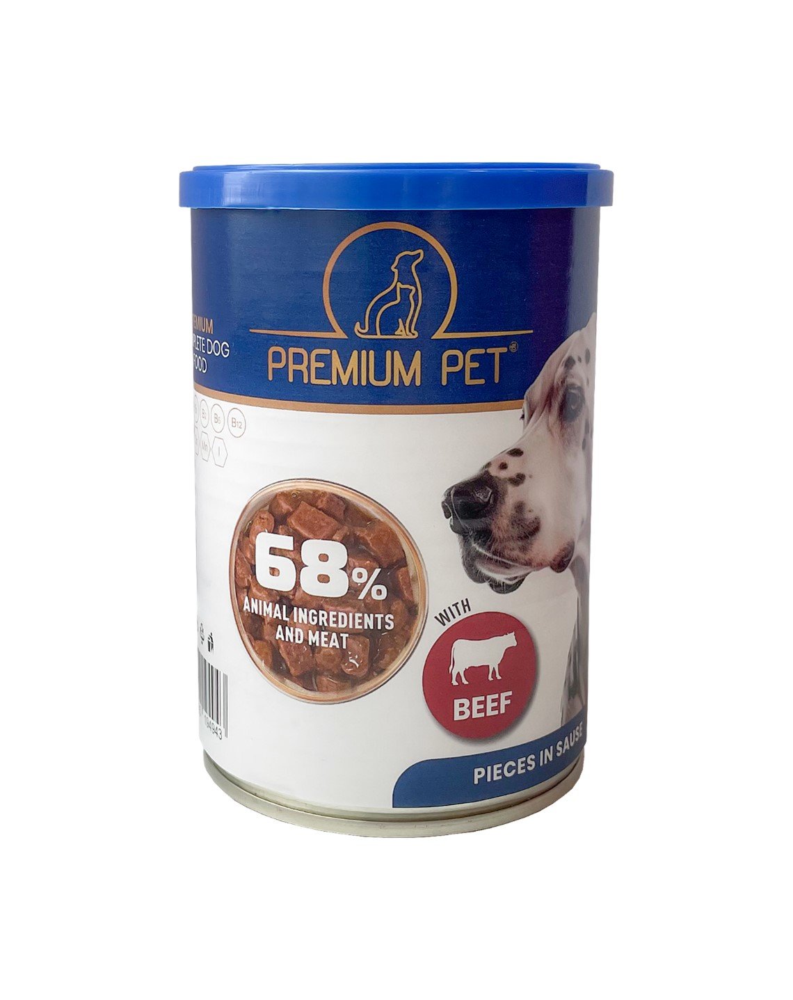 Konservuotas šunų ėdalas PREMIUM PET, jautienos gabaliukai padaže, 415g