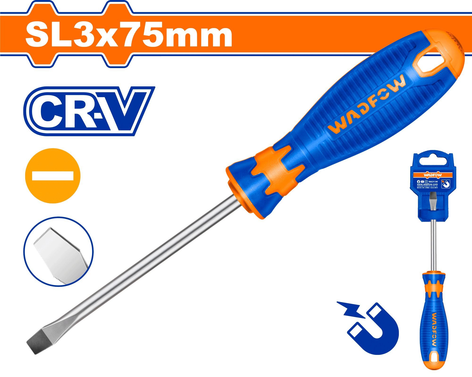 Plokščias atsuktuvas WADFOW, magnetinis, Cr-V, 3x75 mm, WSD1233