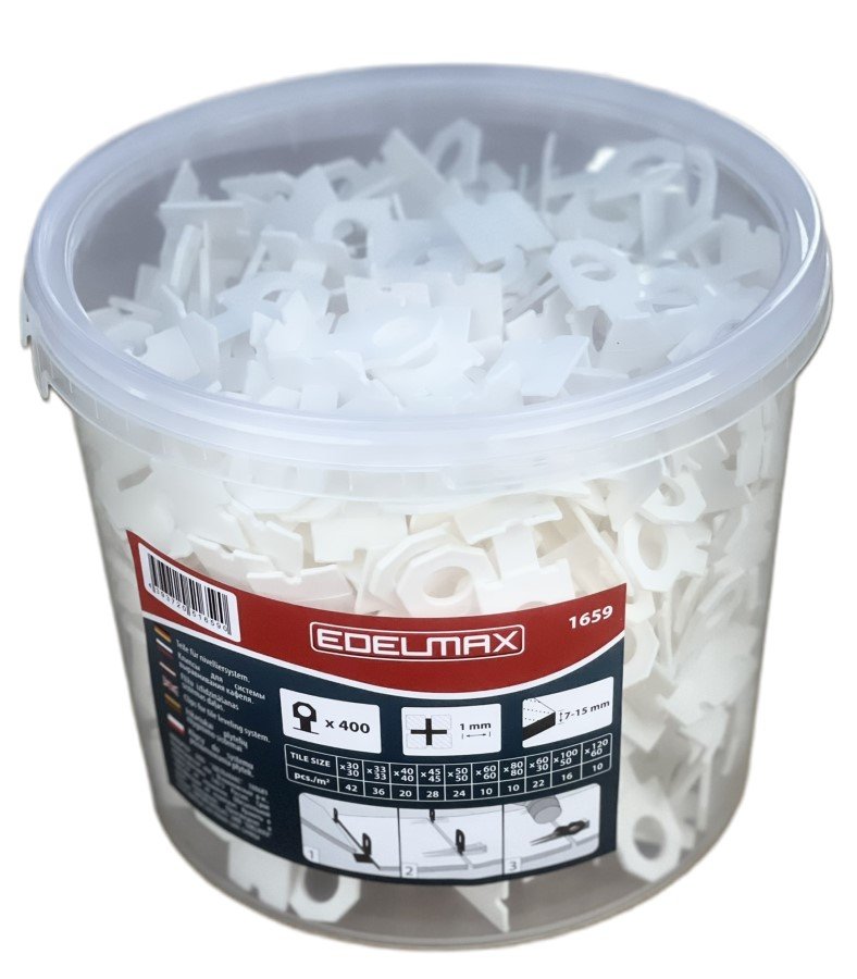 Plytelių inkarai EDELMAX, 1 mm, išlyginimo sistemai, plytelėms 7-15 mm, 400 vnt.