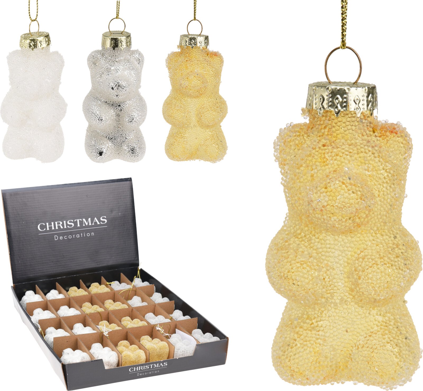 Eglutės žaisliukas Meškiukas, spalvos: aukso/sidabro, 36 x 35 x 71 mm