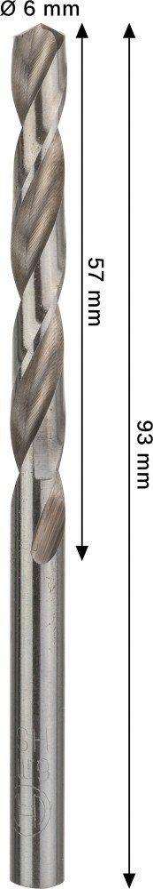 Grąžtas metalui BOSCH HSS-G, DIN 338, 6 × 57 × 93 mm