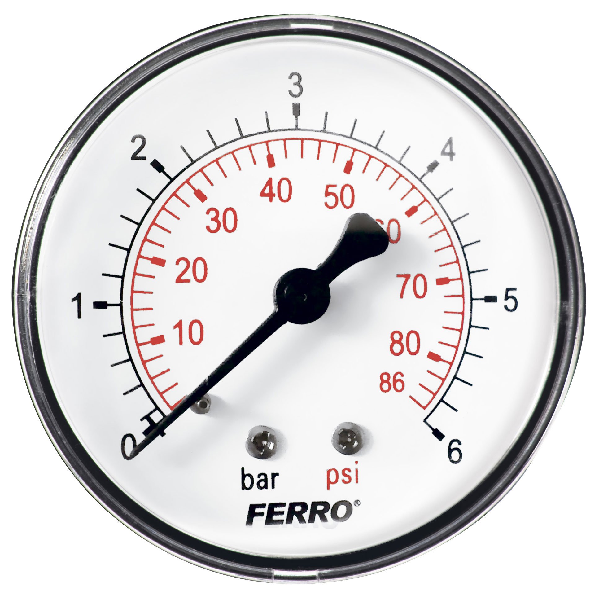 Ašinis manometras FERRO, 0-6 bar, 63 mm, 1/4", M6306A , M6306A